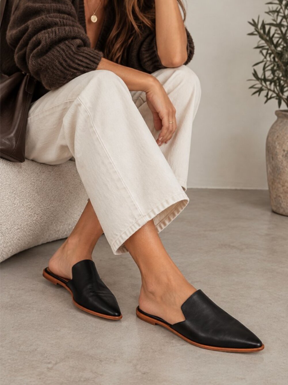 Madewell Gemma Mule Pointed Toe Leather Slide True Black 8.5